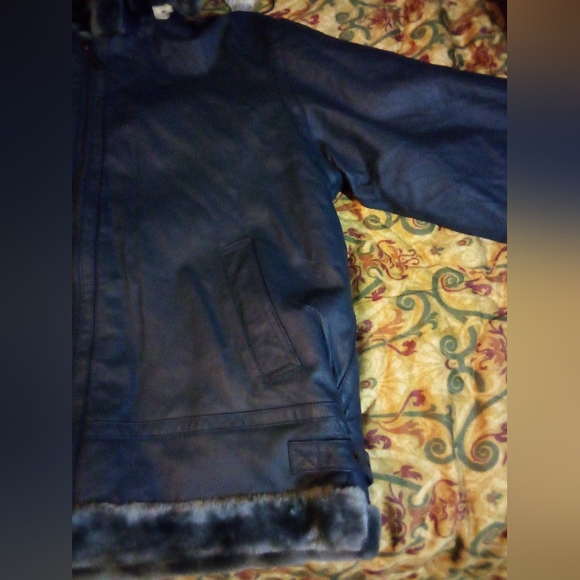 HIND Leather Faux Fur Insulated Removable Hooded Jacket Coat Men's L Blue/Gray - Picture 7 of 16
